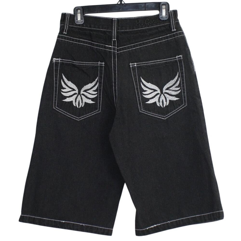 Vintage Y2K M Gordon Denim Shorts Mens W30 Black Embroidered Baggy Jorts